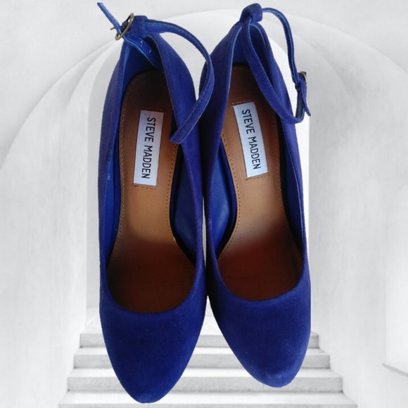 STEVE MADDEN 7.5 M VIOLET BLUE PURPLE SUEDE LEATHER PLATFORM STILETTO HEELS - Picture 12 of 17